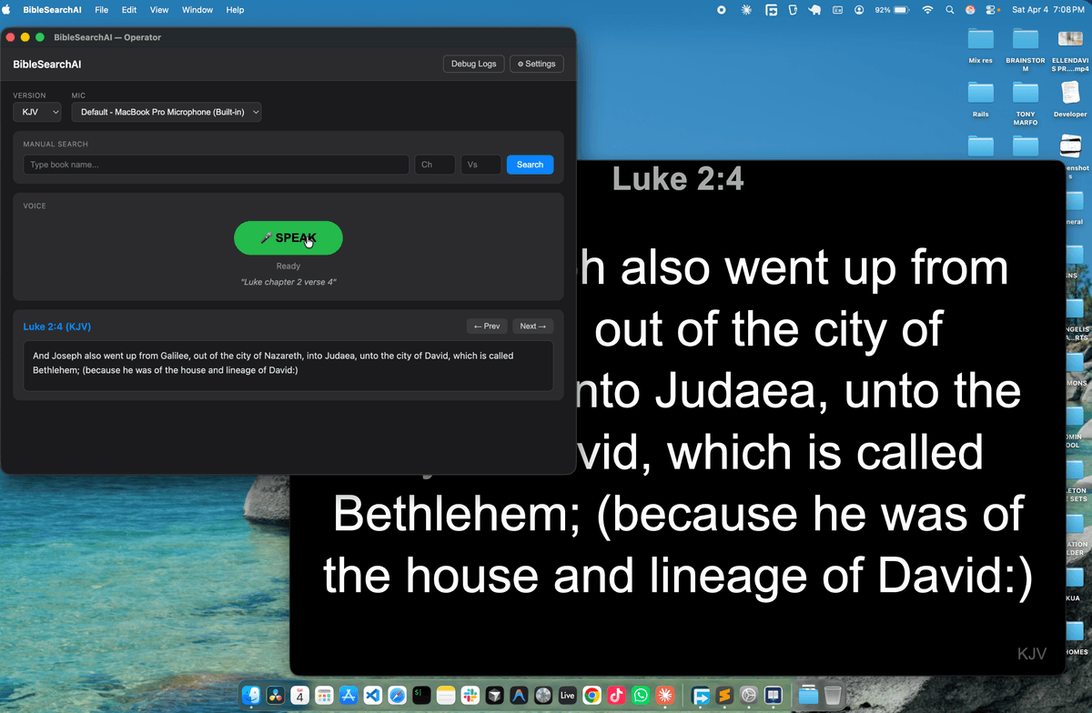 Projector display showing Luke 2:4